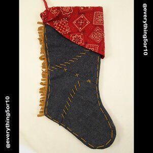 18" Prima Creation Cowboy Boot Christmas Stocking Fringe Bandana Chambray Ranch